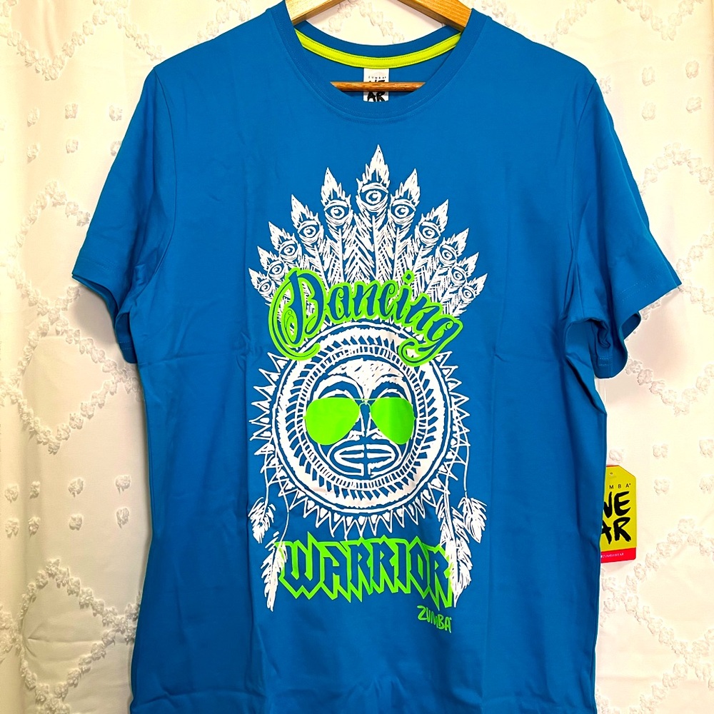 NWT Bright turquoise blue Dancing Warrior Instructor T-Shirt.  Size M/L